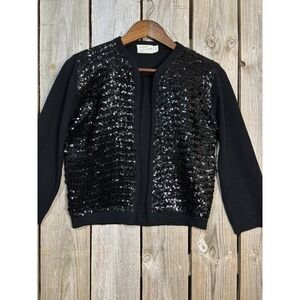 Vintage 60s Black Sequin Cropped Party Cardigan